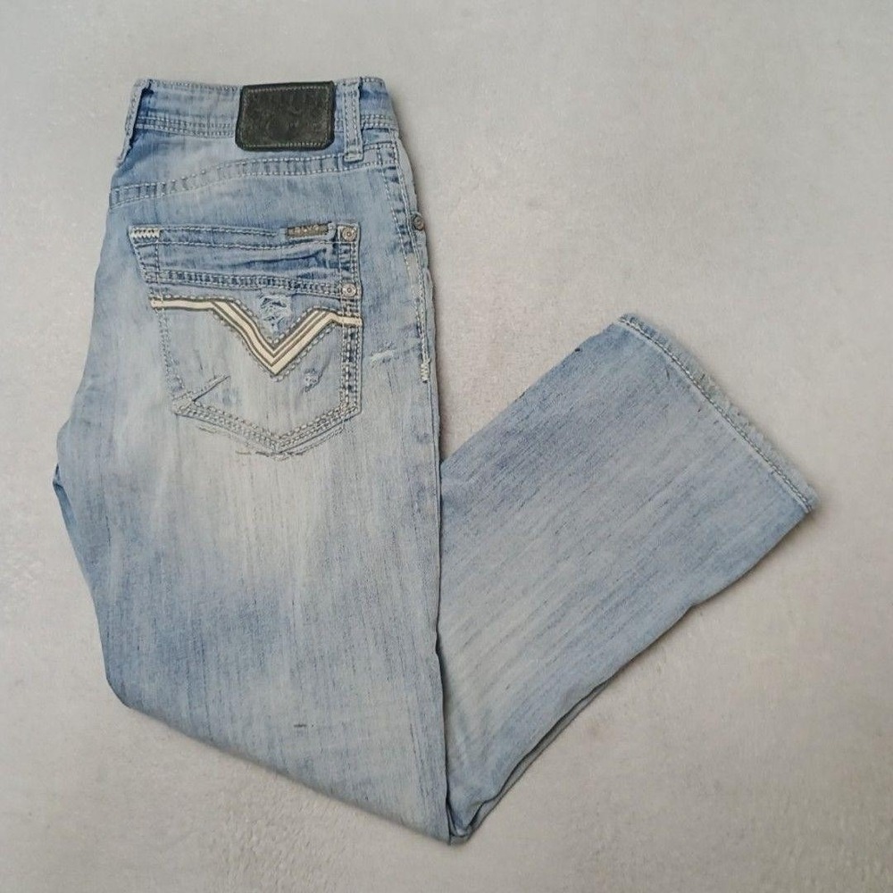 Salvage Jeans Mens 34x29 Blue Mayhem Straight Regular Distressed Stretch Denim